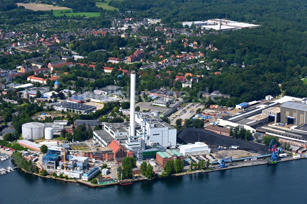Luftbild Flensburg - Baustelle GuD Kraftwerk mit Gas- und Dampfturbinenanlagen am Strandweg in Flensburg im Bundesland Schleswig-Holstein, Deutschland