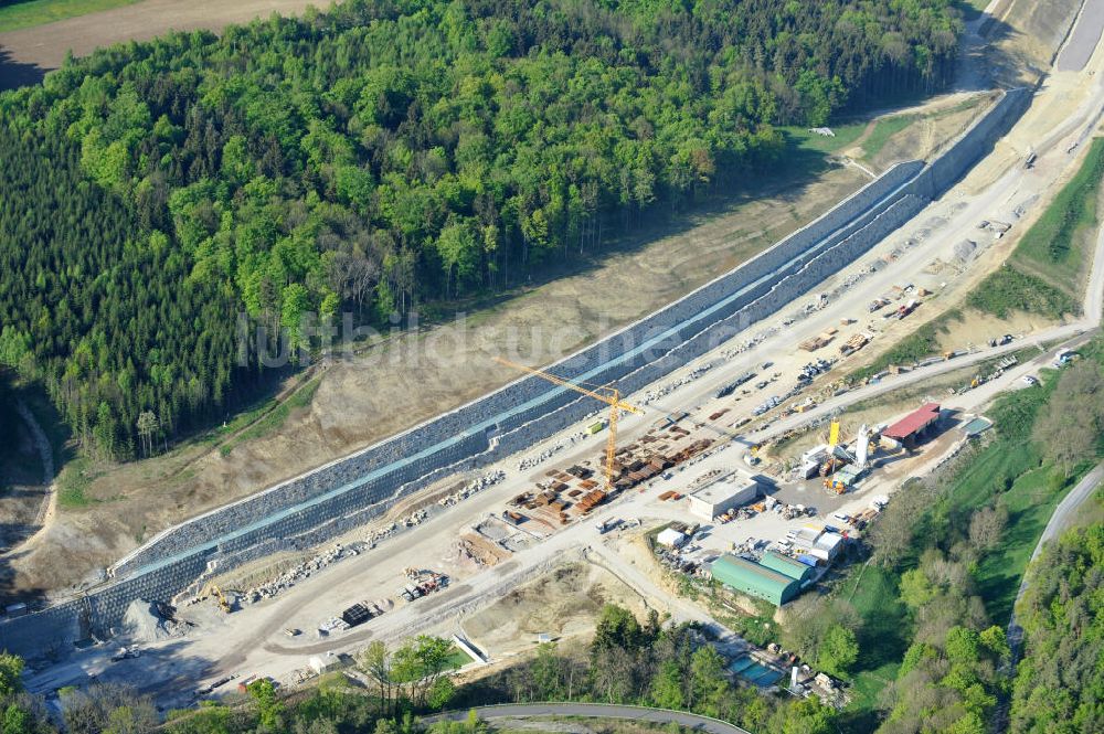 Luftaufnahme Jena - Baustelle Jagdbergtunnel Autobahnverlegung Europastrasse E40 A4 bei Jena