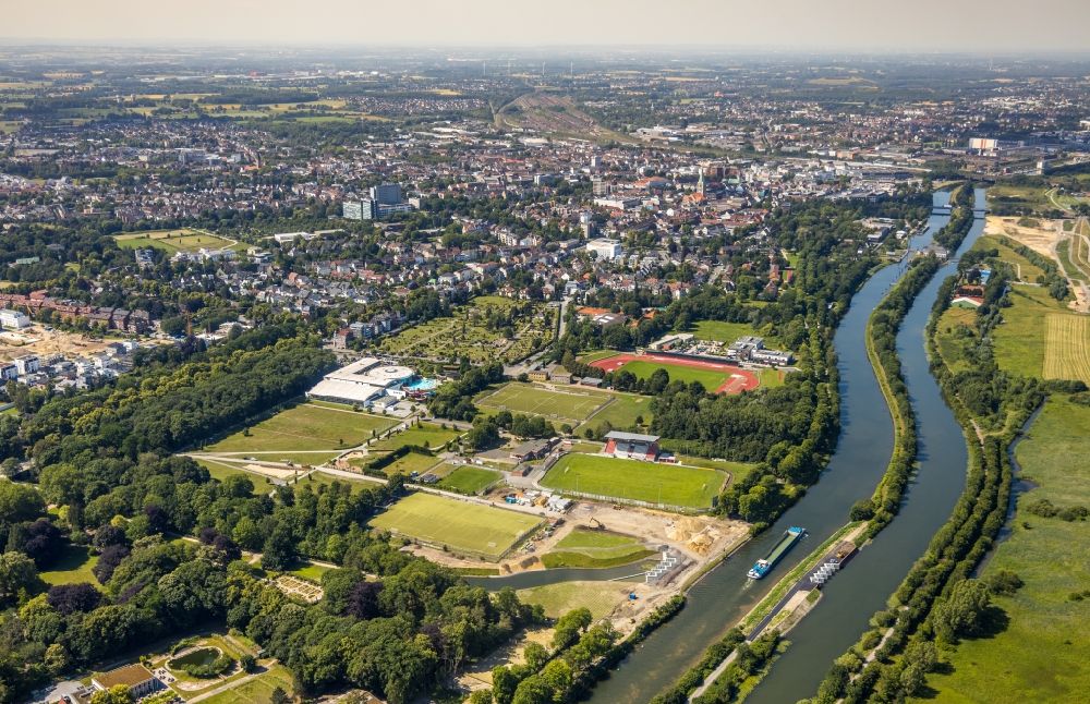 Hamm von oben - Baustelle der Kanalarbeiten am Flusslauf des Datteln-Hamm-Kanal und der Ahse in Hamm im Bundesland Nordrhein-Westfalen, Deutschland