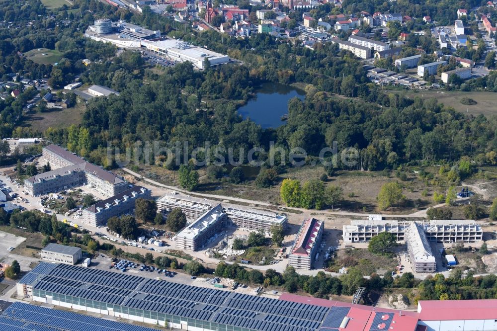 Luftaufnahme Bernau - Baustelle Kasernen- Gebäudekomplex Panke-Park - Pankebogen in Bernau im Bundesland Brandenburg, Deutschland