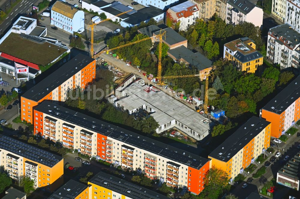 Luftaufnahme Leipzig - Baustelle KITA- Kindergarten mit Wohngebäude in Leipzig im Bundesland Sachsen, Deutschland