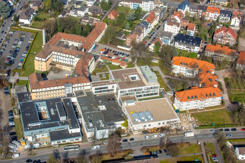 Hamm von oben - Baustelle am Klinikgelände des Krankenhauses Sankt Marienhospital in Hamm im Bundesland Nordrhein-Westfalen
