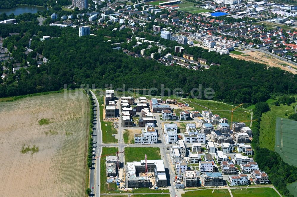 Luftaufnahme Wolfsburg - Baustelle Mehrfamilienhaussiedlung Steimker Gärten - Drei Gärten im Ortsteil Hellwinkel in Wolfsburg im Bundesland Niedersachsen, Deutschland