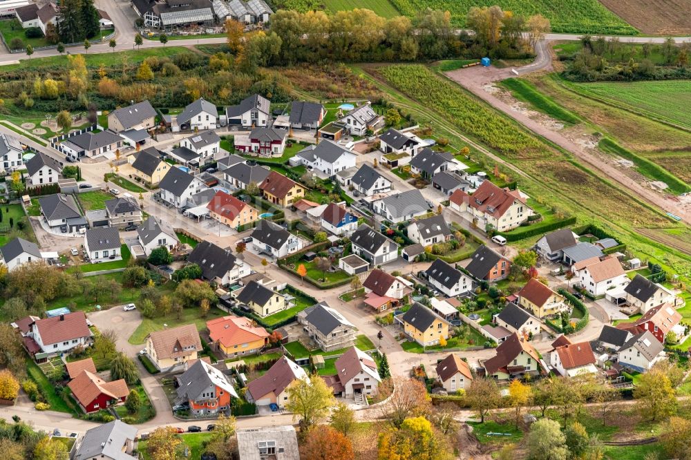 Luftaufnahme Schwanau - Baustelle Mischbebauung eines Wohngebiets mit Einfamilienhäusern in Schwanau im Bundesland Baden-Württemberg, Deutschland