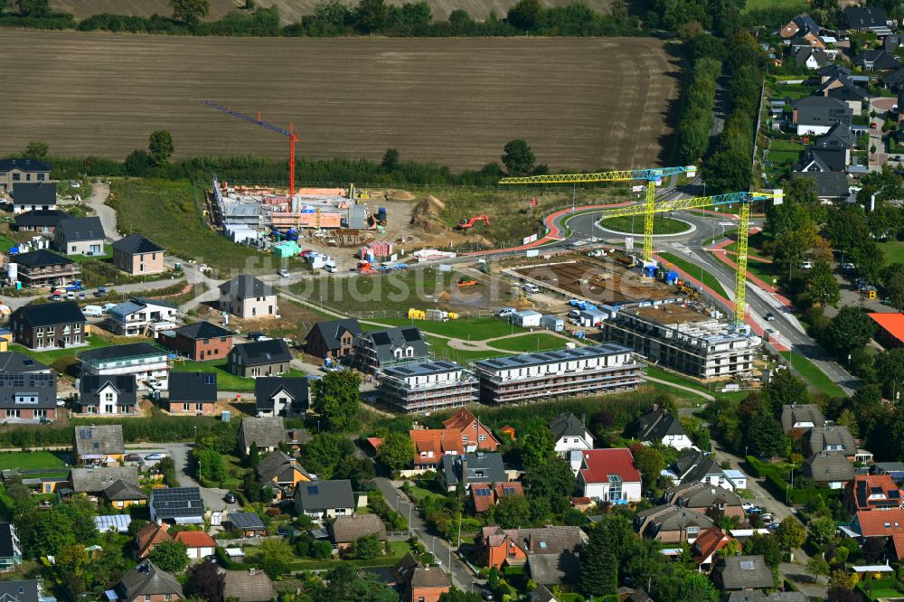Escheburg von oben - Baustelle Mischbebauung eines Wohngebiets mit Mehrfamilienhäusern und Einfamilienhäusern in Escheburg im Bundesland Schleswig-Holstein, Deutschland