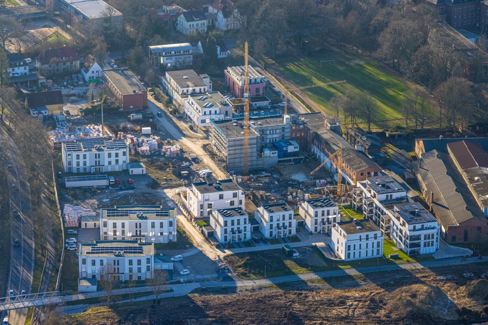Luftbild Soest - Baustelle Mischbebauung eines Wohngebiets mit Mehrfamilienhäusern und Einfamilienhäusern Merkurhöfe in Soest im Bundesland Nordrhein-Westfalen, Deutschland