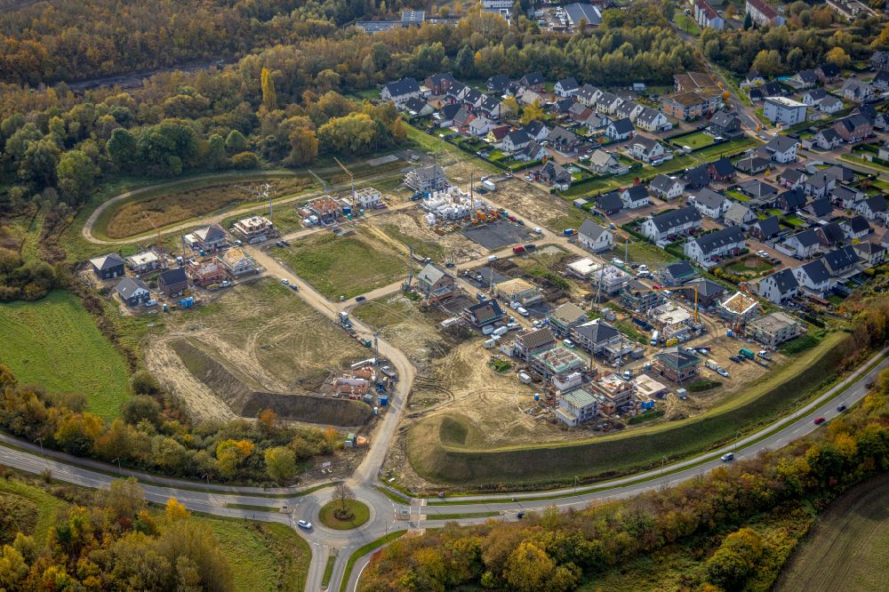 Luftbild Hamm - Baustelle Mischbebauung eines Wohngebiets mit Mehrfamilienhäusern und Einfamilienhäusern am Sachsenring in Hamm im Bundesland Nordrhein-Westfalen, Deutschland