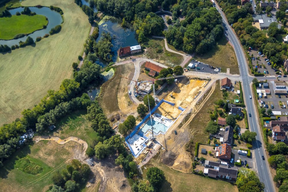Luftbild Hamm - Baustelle Mischbebauung eines Wohngebiets mit Mehrfamilienhäusern und Einfamilienhäusern an der Schloss- Mühle am Mühlenteich in Hamm im Bundesland Nordrhein-Westfalen, Deutschland