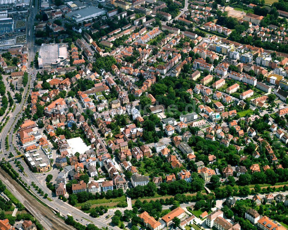 Südstadt von oben - Baustelle Mischbebauung eines Wohngebiets mit Mehrfamilienhäusern und Einfamilienhäusern in Südstadt im Bundesland Baden-Württemberg, Deutschland