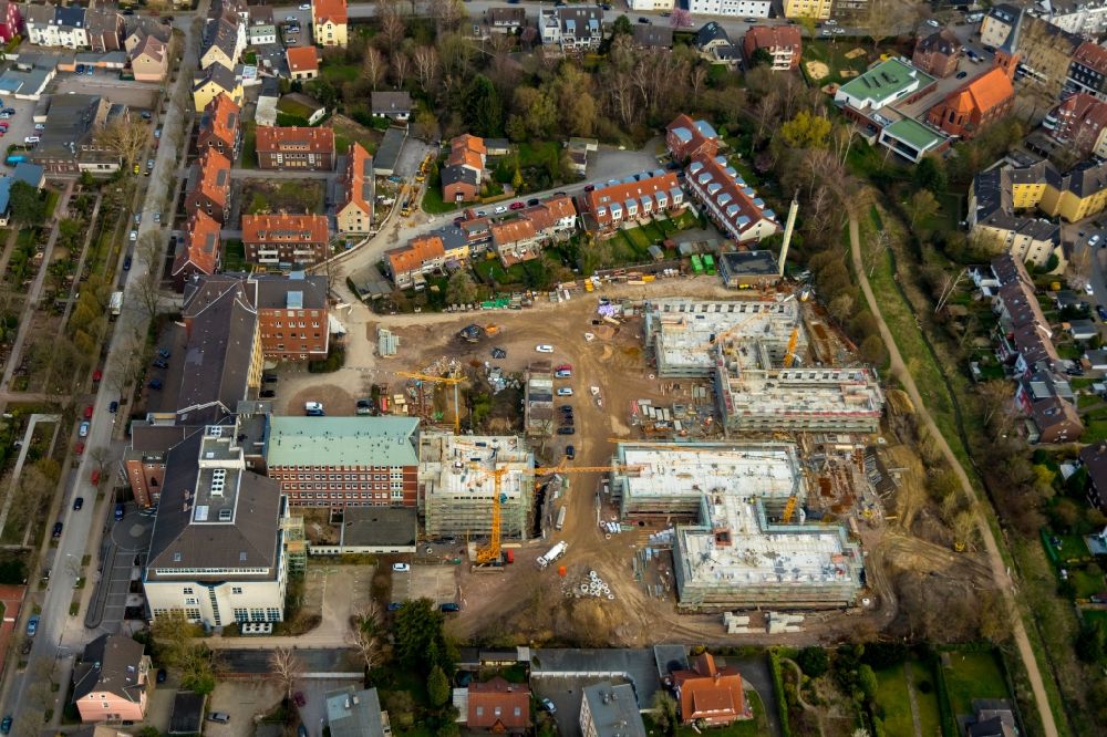 Luftaufnahme Herne - Baustelle der Neubau- Gebäude des Altersheim - Seniorenresidenz in Herne im Bundesland Nordrhein-Westfalen, Deutschland