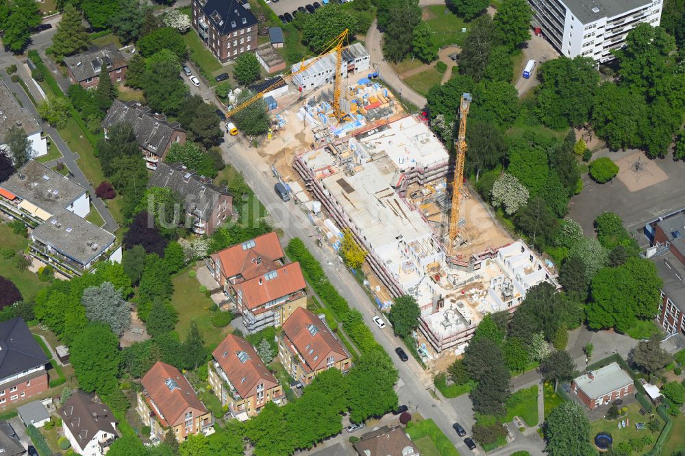 Luftbild Hamburg - Baustelle der Neubau- Gebäude des Altersheim - Seniorenresidenz Husarendenkmal an der Zitzewitzstraße in Hamburg, Deutschland