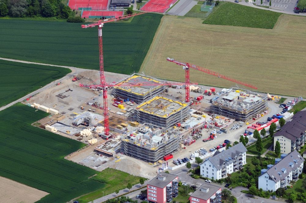 Bad Säckingen von oben - Baustelle Neumatt-Stein zum Neubau einer Mehrfamilienhaus-Wohnanlage in Stein im Kanton Aargau, Schweiz