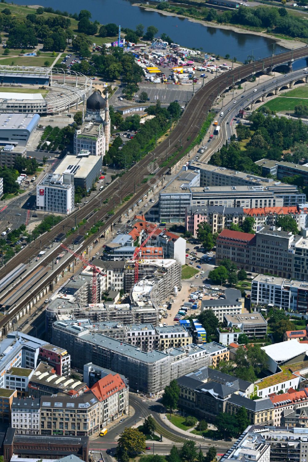 Luftaufnahme Dresden - Baustelle Quartier Am Schützengarten in Dresden im Bundesland Sachsen, Deutschland