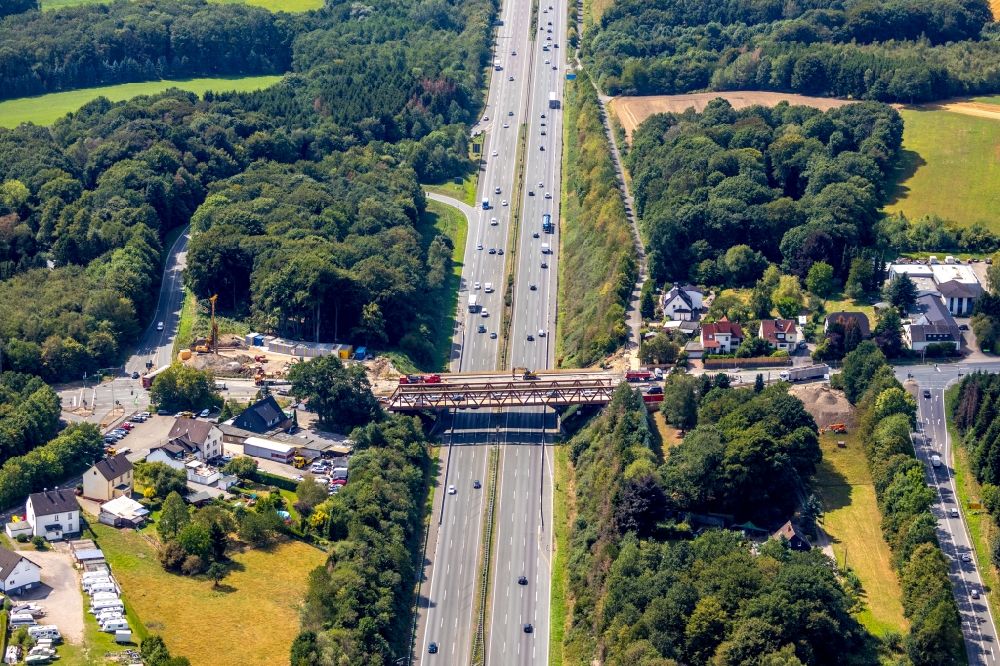 Luftbild Gevelsberg - Baustelle zu Sanierungsarbeiten am Straßen- Brückenbauwerk Eichholzstraße im Ortsteil Heck in Gevelsberg im Bundesland Nordrhein-Westfalen, Deutschland