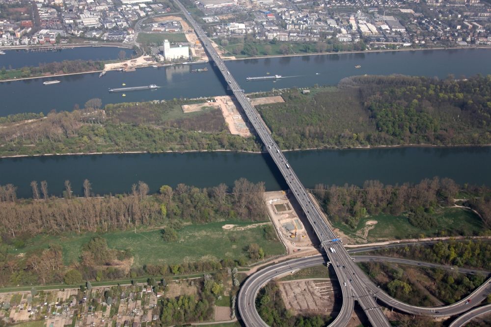 Luftaufnahme Mainz Mombach - Baustelle der Schiersteiner Brücke von Mainz nach Wiesbaden