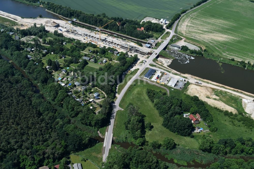 Luftbild Zerben Elbe-Parey - Baustelle Schleuse Zerben und Zerbener Brücke am Elbe-Havel-Kanal im Bundesland Sachsen-Anhalt