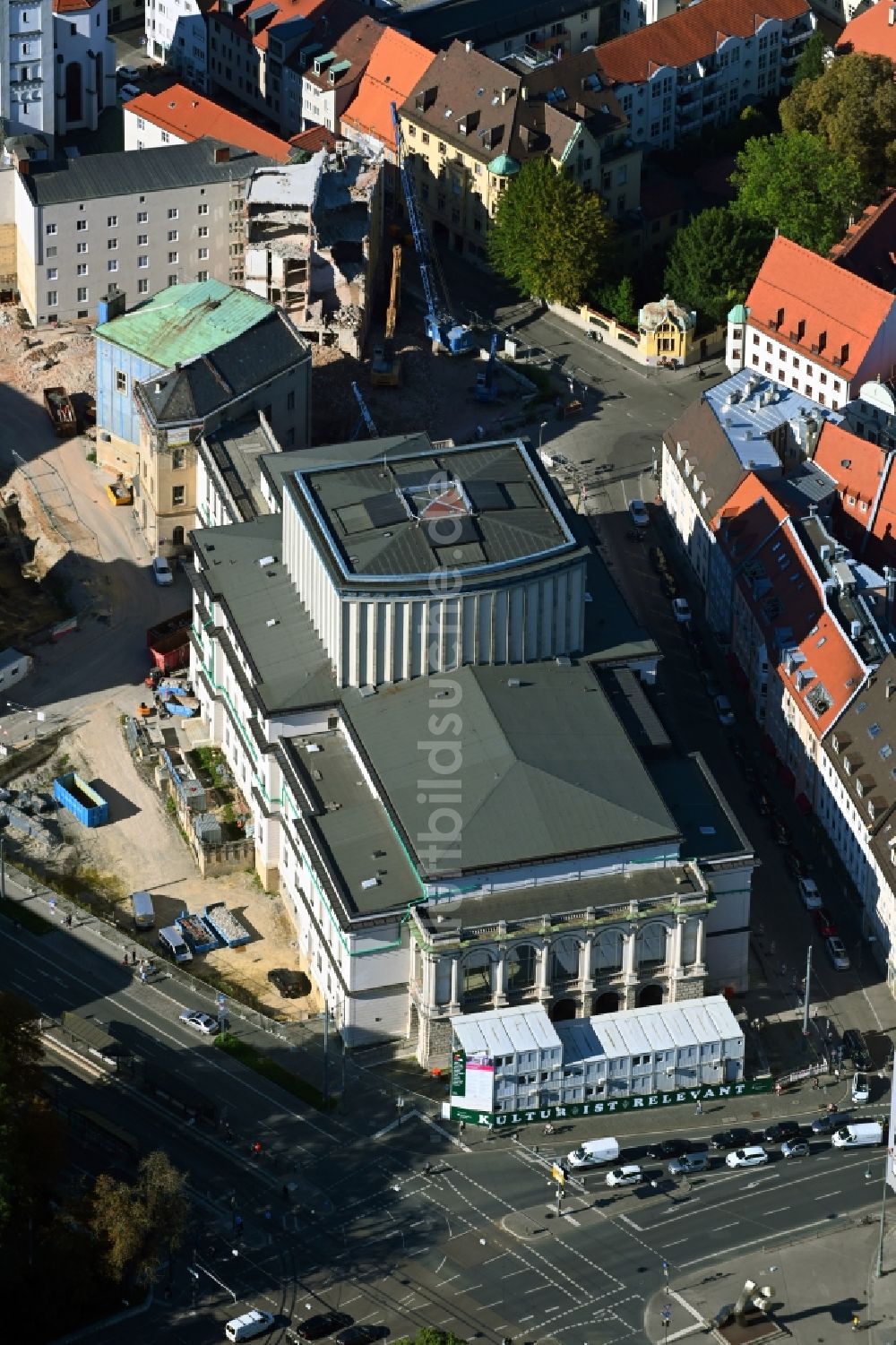 Luftaufnahme Augsburg - Baustelle Staatstheater Augsburg in Augsburg im Bundesland Bayern, Deutschland