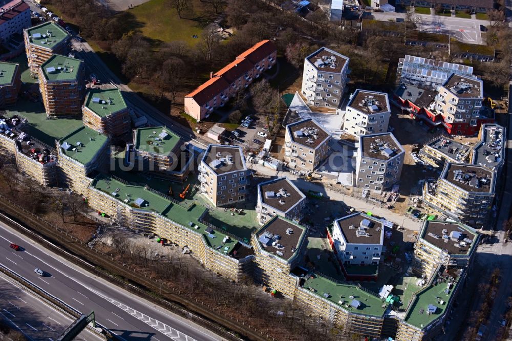 Luftaufnahme München - Baustelle STADTQUARTIER AN DER LUDLSTRASSE in Hadern in München im Bundesland Bayern, Deutschland