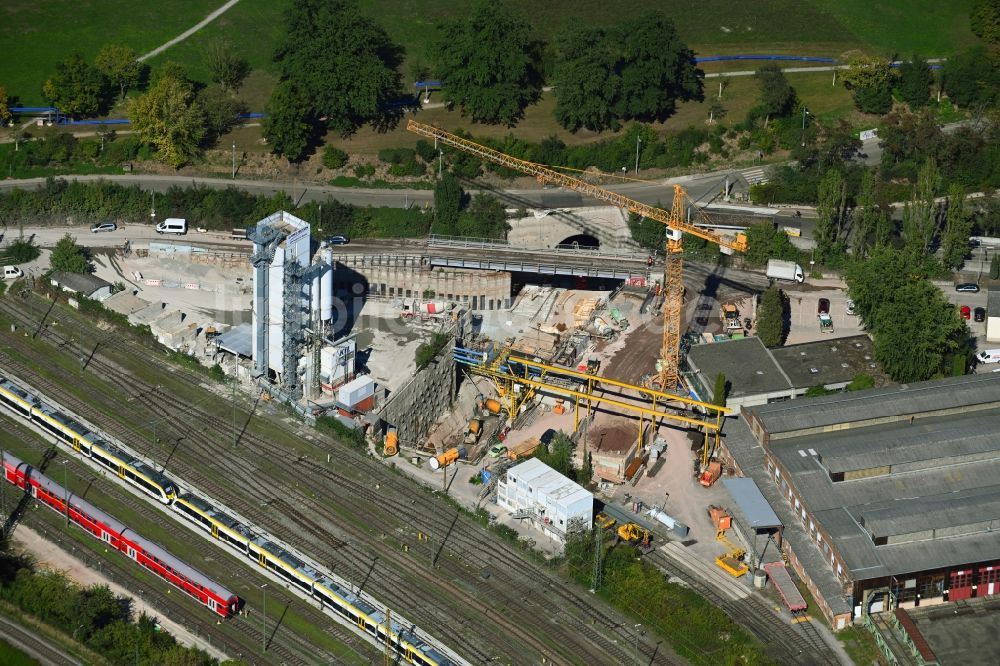 Stuttgart von oben - Baustelle mit Tunnelführungsarbeiten für die Streckenführung und den Verlauf der Ehmannstraße in Stuttgart im Bundesland Baden-Württemberg, Deutschland
