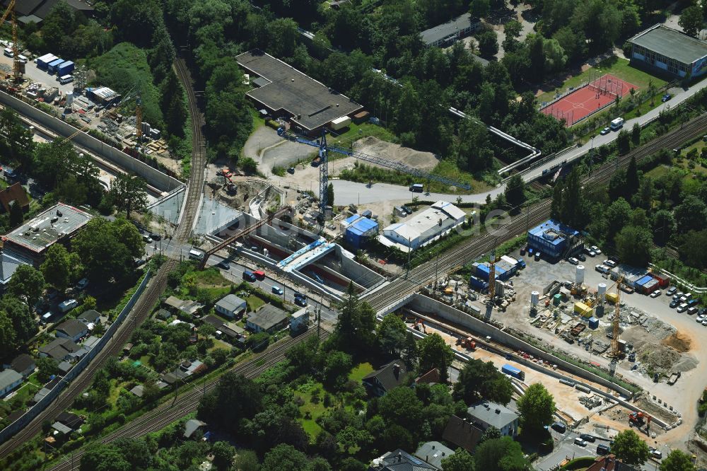 Luftbild Hamburg - Baustelle mit Tunnelführungsarbeiten für die Streckenführung und den Verlauf des Hammer Trog im Ortsteil Eilbek in Hamburg, Deutschland