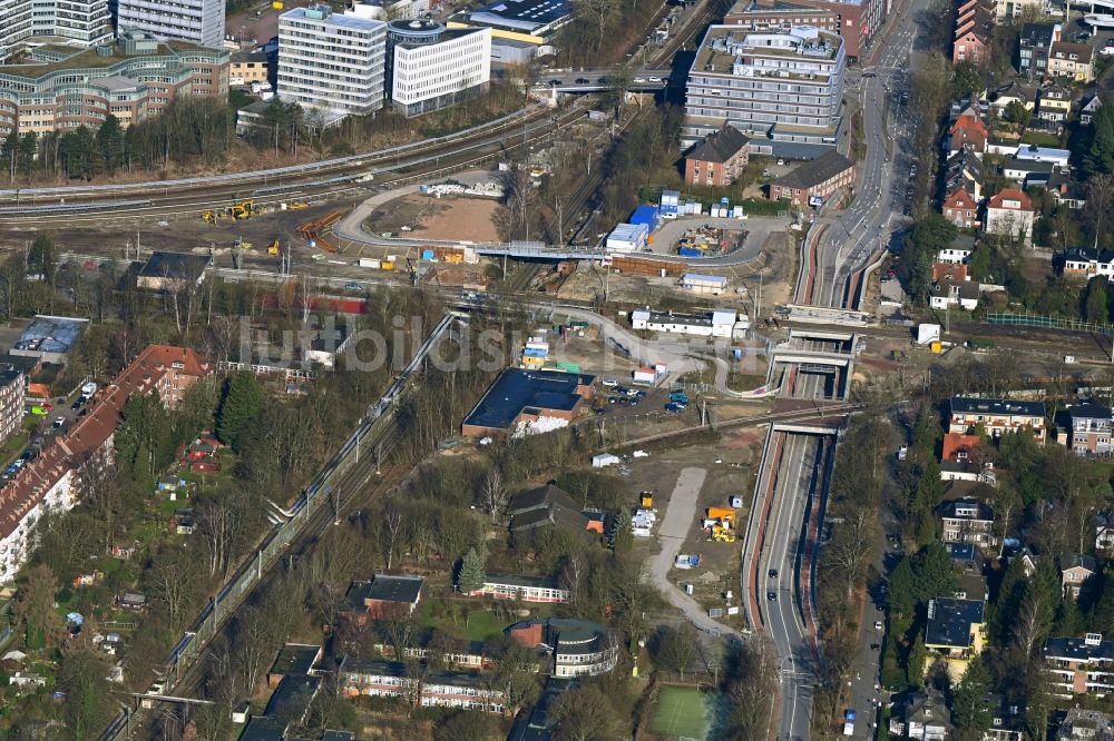 Luftaufnahme Hamburg - Baustelle mit Tunnelführungsarbeiten für die Streckenführung und den Verlauf des Hammer Trog im Ortsteil Eilbek in Hamburg, Deutschland