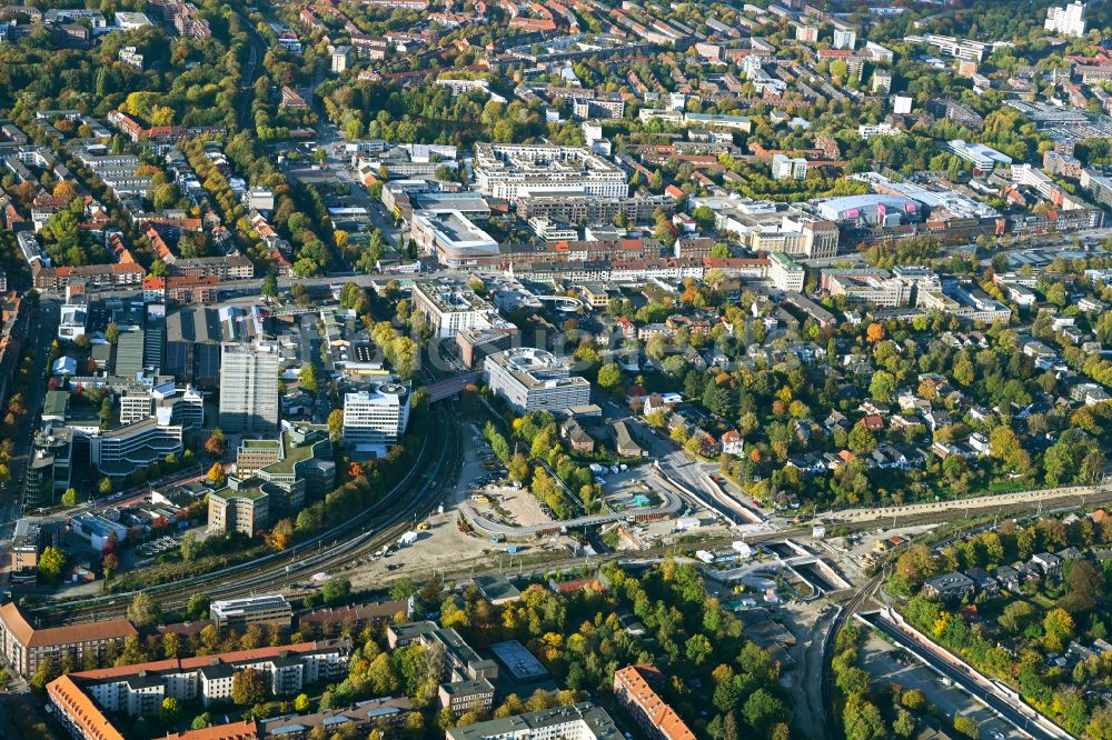 Hamburg von oben - Baustelle mit Tunnelführungsarbeiten für die Streckenführung und den Verlauf des Hammer Trog im Ortsteil Eilbek in Hamburg, Deutschland
