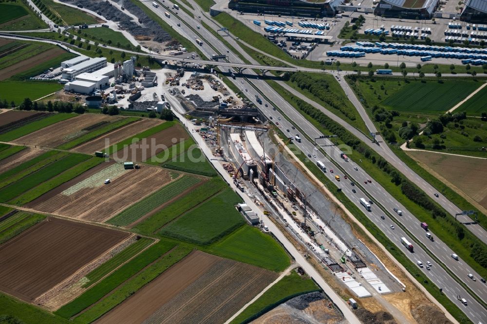 Stuttgart aus der Vogelperspektive: Baustelle mit Tunnelführungsarbeiten am Verlauf des Flughafentunnel in Stuttgart im Bundesland Baden-Württemberg, Deutschland