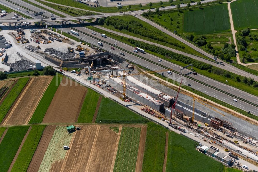 Stuttgart aus der Vogelperspektive: Baustelle mit Tunnelführungsarbeiten am Verlauf des Flughafentunnel in Stuttgart im Bundesland Baden-Württemberg, Deutschland