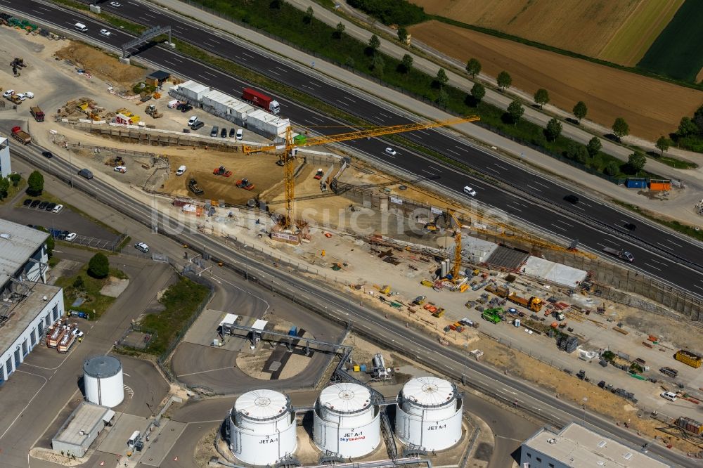 Luftbild Stuttgart - Baustelle mit Tunnelführungsarbeiten am Verlauf des Flughafentunnel in Stuttgart im Bundesland Baden-Württemberg, Deutschland