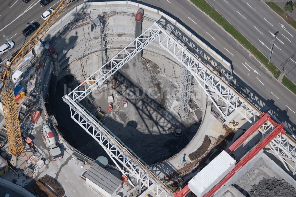 Luftbild Plieningen - Baustelle mit Tunnelführungsarbeiten am Verlauf des Flughafentunnel in Stuttgart im Bundesland Baden-Württemberg, Deutschland