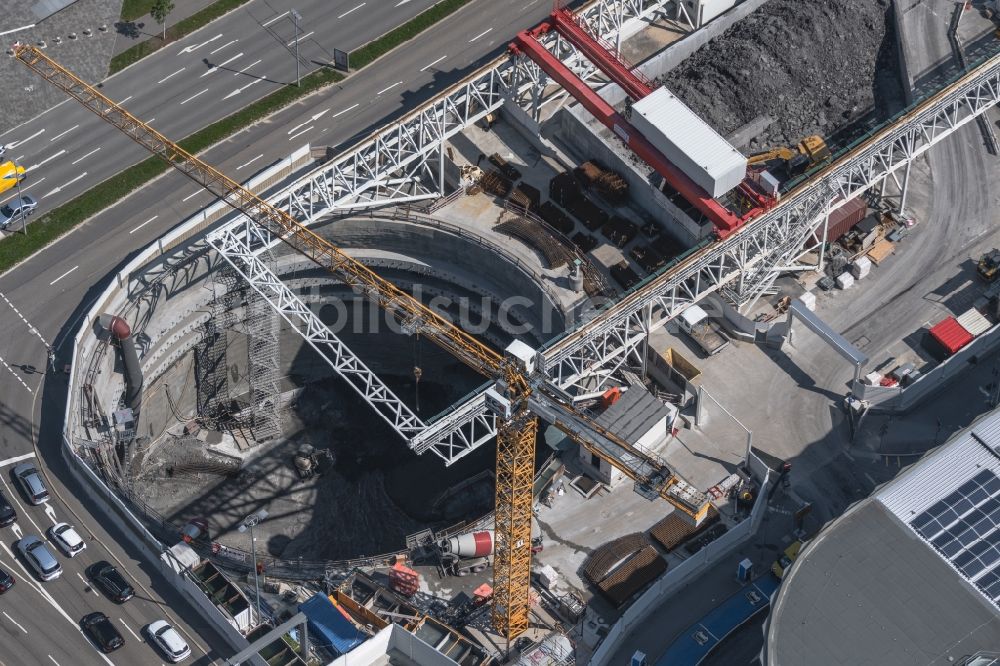 Luftaufnahme Plieningen - Baustelle mit Tunnelführungsarbeiten am Verlauf des Flughafentunnel in Stuttgart im Bundesland Baden-Württemberg, Deutschland