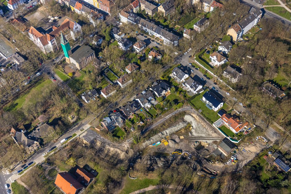 Luftbild Gelsenkirchen - Baustelle der Umbauarbeiten am Bachlauf Sellmannsbach in Gelsenkirchen im Bundesland Nordrhein-Westfalen, Deutschland