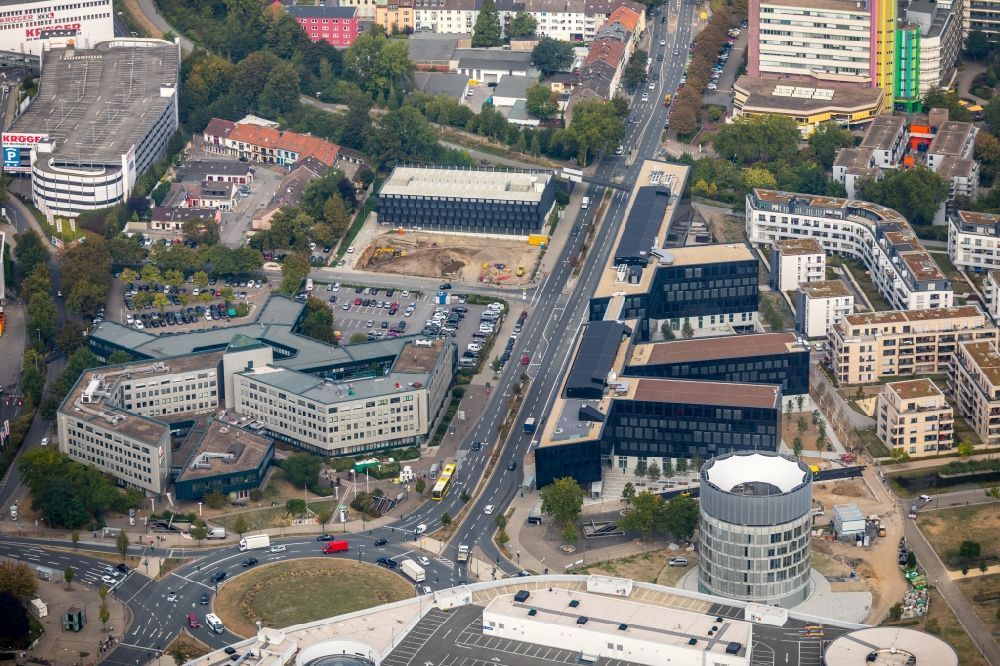 Essen von oben - Baustelle der Unternehmenszentrale der Funke Mediengruppe am Berliner Platz in Essen im Bundesland Nordrhein-Westfalen