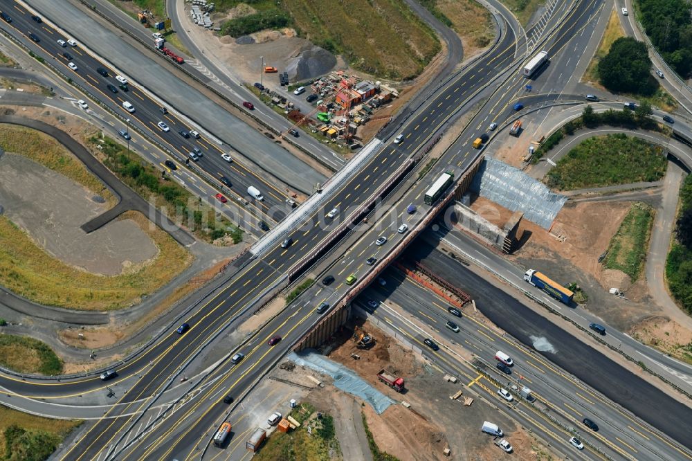 Luftbild Köln - Baustelle an der Verkehrsführung am Autobahnkreuz der BAB A1 im Ortsteil Niehl in Köln im Bundesland Nordrhein-Westfalen, Deutschland