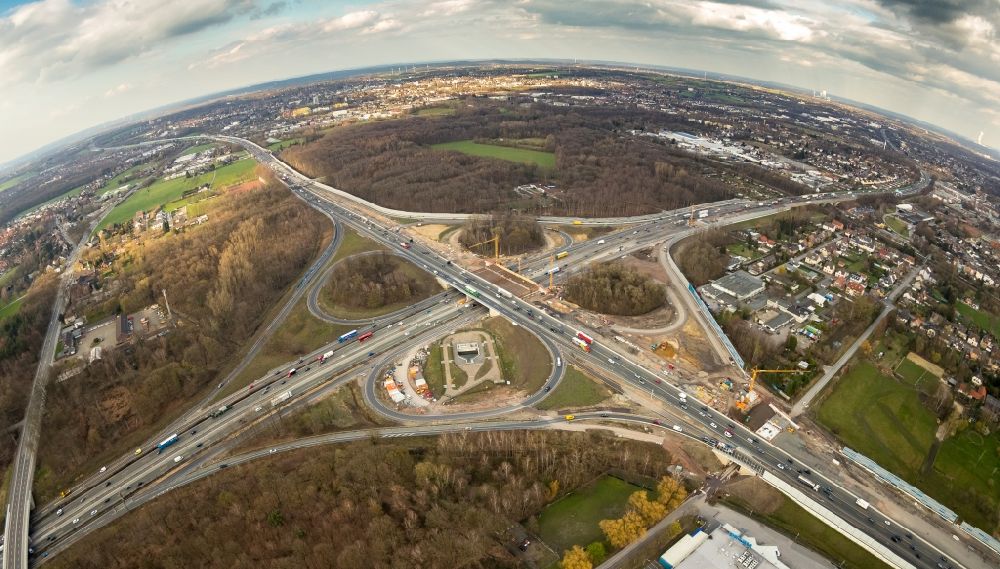 Luftaufnahme Recklinghausen - Baustelle an der Verkehrsführung am Autobahnkreuz der BAB A2 - A43 in Recklinghausen im Bundesland Nordrhein-Westfalen, Deutschland