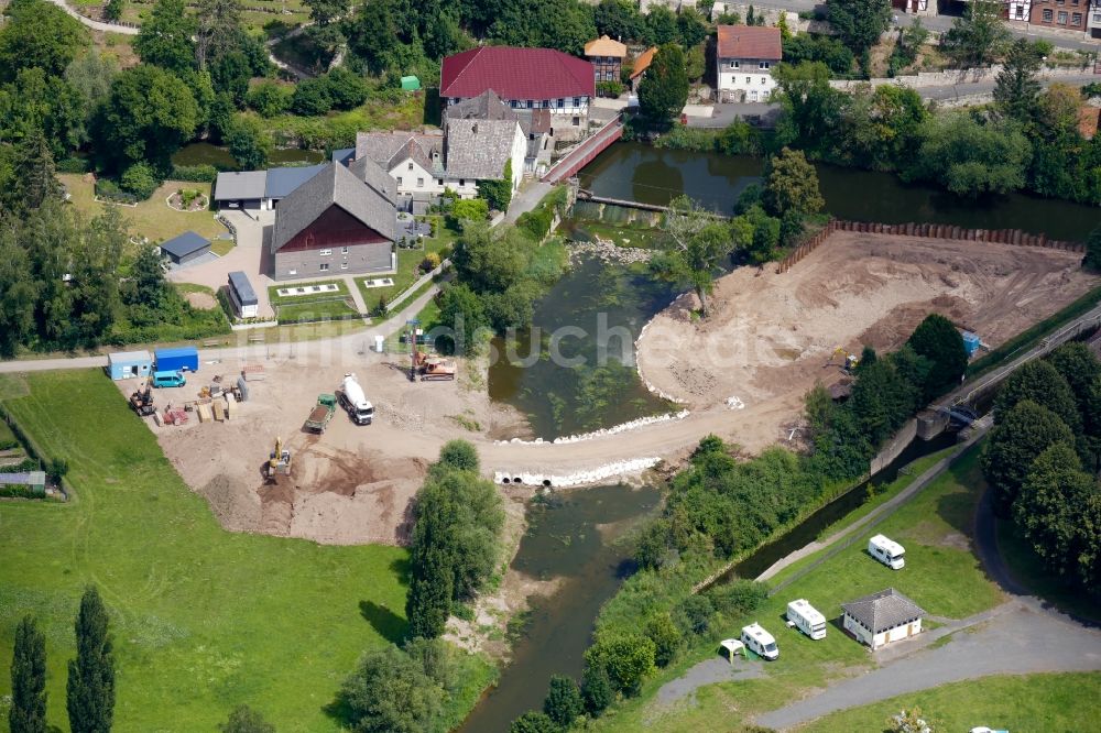 Luftaufnahme Bad Sooden-Allendorf - Baustelle eines Wasserwerkes und Wasserkraftwerkes in Bad Sooden-Allendorf im Bundesland Hessen, Deutschland