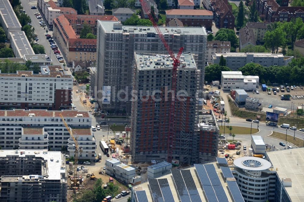 Luftaufnahme Frankfurt am Main - Baustelle des Westside Tower im Europaviertel im Stadtteil Gallus in Frankfurt am Main im Bundesland Hessen
