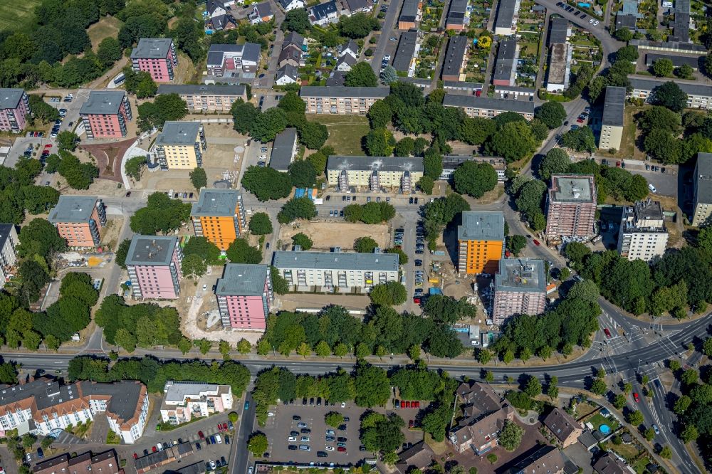 Luftbild Moers - Baustelle Wohngebiet einer Mehrfamilienhaussiedlun im Ortsteil Repelen in Moers im Bundesland Nordrhein-Westfalen, Deutschland