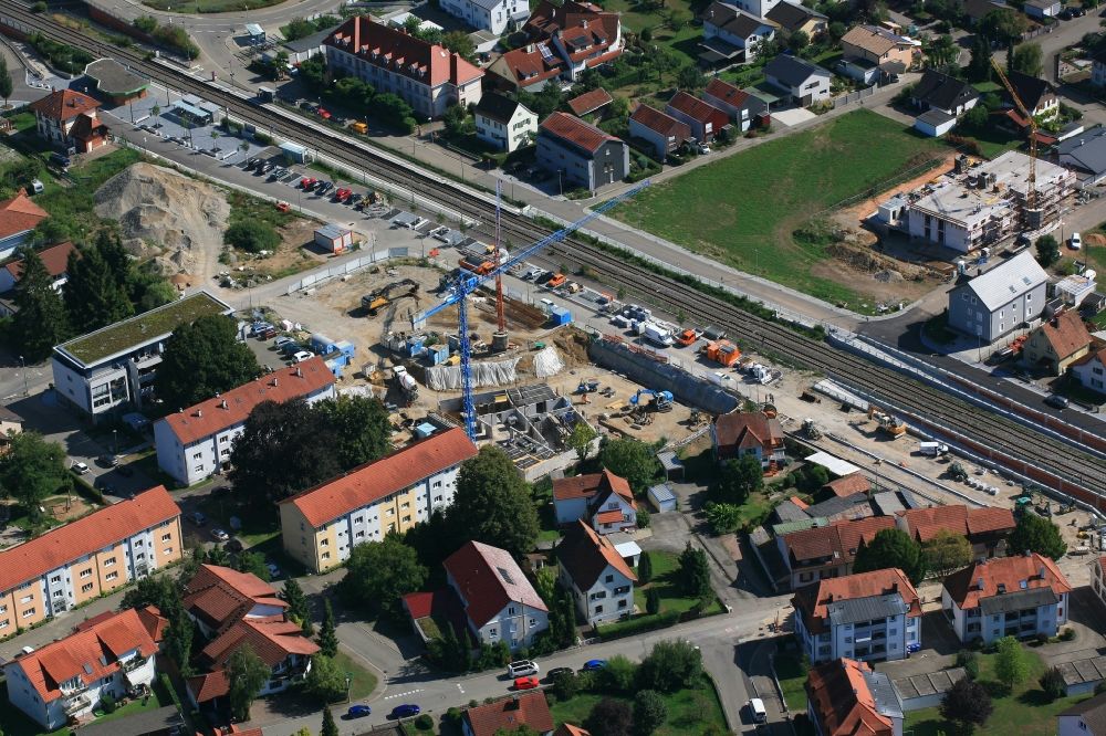Luftaufnahme Grenzach-Wyhlen - Baustelle Wohngebiet einer Mehrfamilienhaussiedlung Gartenstrasse in Grenzach-Wyhlen im Bundesland Baden-Württemberg, Deutschland