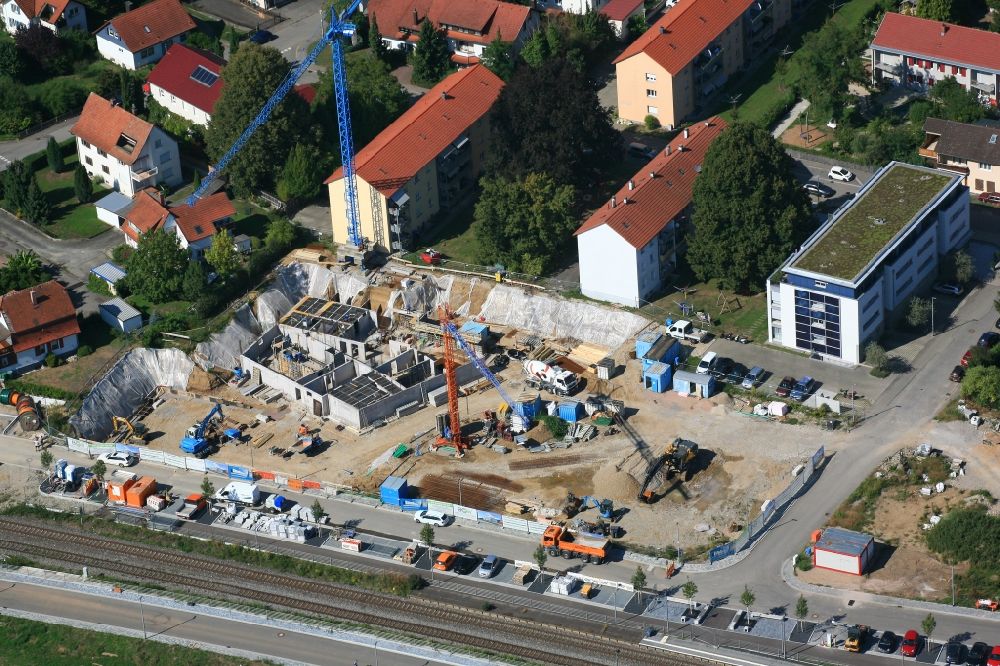 Luftaufnahme Grenzach-Wyhlen - Baustelle Wohngebiet einer Mehrfamilienhaussiedlung Gartenstrasse in Grenzach-Wyhlen im Bundesland Baden-Württemberg, Deutschland