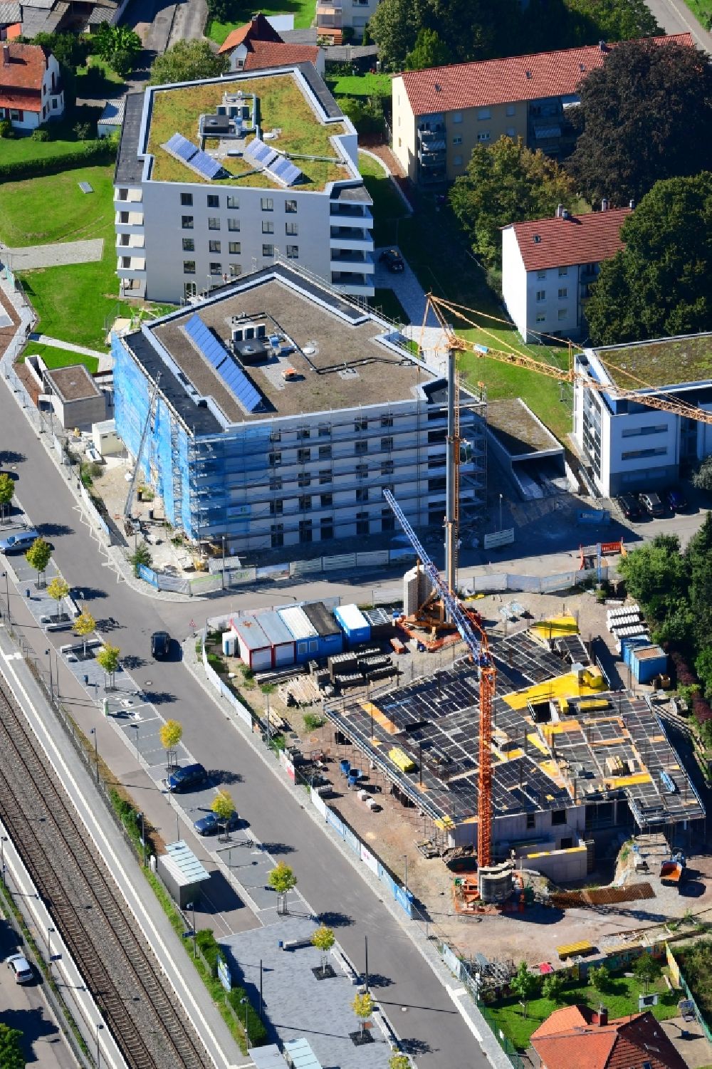 Luftbild Grenzach-Wyhlen - Baustelle Wohngebiet einer Mehrfamilienhaussiedlung Gartenstrasse in Grenzach-Wyhlen im Bundesland Baden-Württemberg, Deutschland