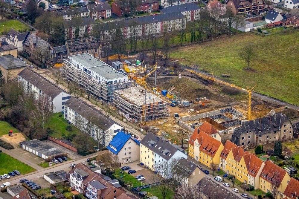 Luftaufnahme Gladbeck - Baustelle Wohngebiet einer Mehrfamilienhaussiedlung in Gladbeck im Bundesland Nordrhein-Westfalen, Deutschland
