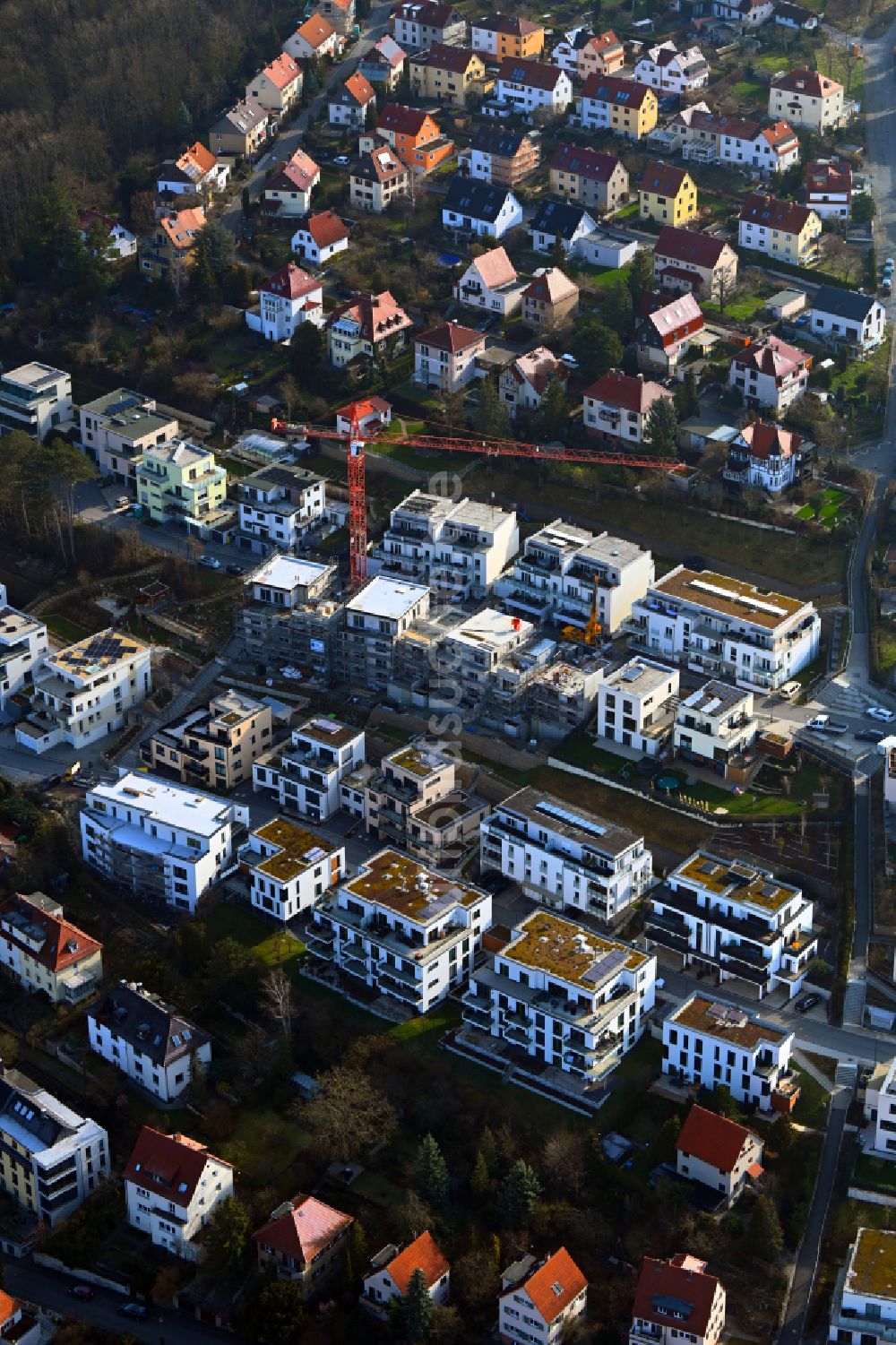 Luftbild Jena - Baustelle Wohngebiet einer Mehrfamilienhaussiedlung in Jena im Bundesland Thüringen, Deutschland