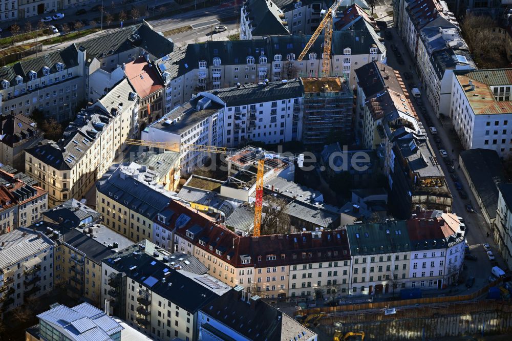 München von oben - Baustelle Wohngebiet einer Mehrfamilienhaussiedlung in München im Bundesland Bayern, Deutschland