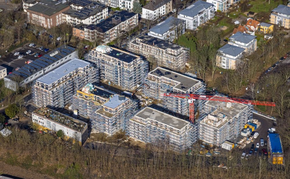 Luftaufnahme Essen - Baustelle Wohngebiet einer Mehrfamilienhaussiedlung im Ortsteil Rüttenscheid in Essen im Bundesland Nordrhein-Westfalen, Deutschland