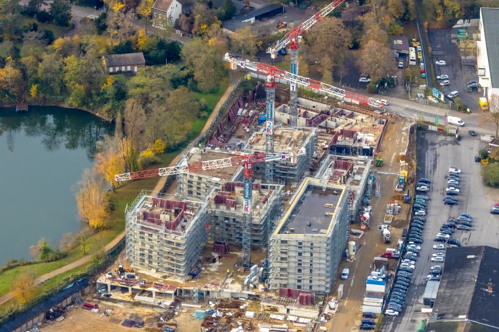 Luftbild Düsseldorf - Baustelle Wohngebiet einer Mehrfamilienhaussiedlung PANDION ALBERTUSSEE in Düsseldorf im Bundesland Nordrhein-Westfalen, Deutschland