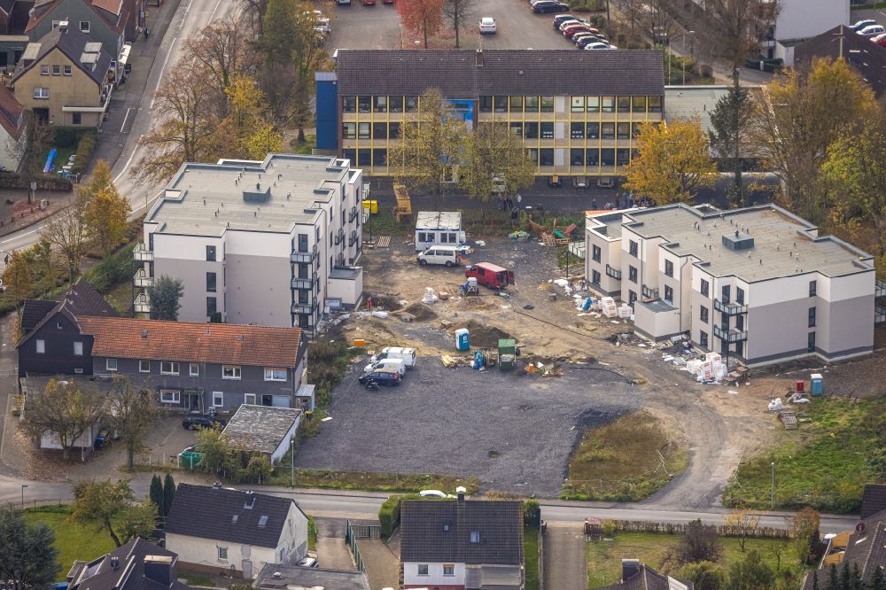 Luftbild Bergkamen - Baustelle Wohngebiet einer Mehrfamilienhaussiedlung an der Preinstraße - Jahnstraße in Bergkamen im Bundesland Nordrhein-Westfalen, Deutschland