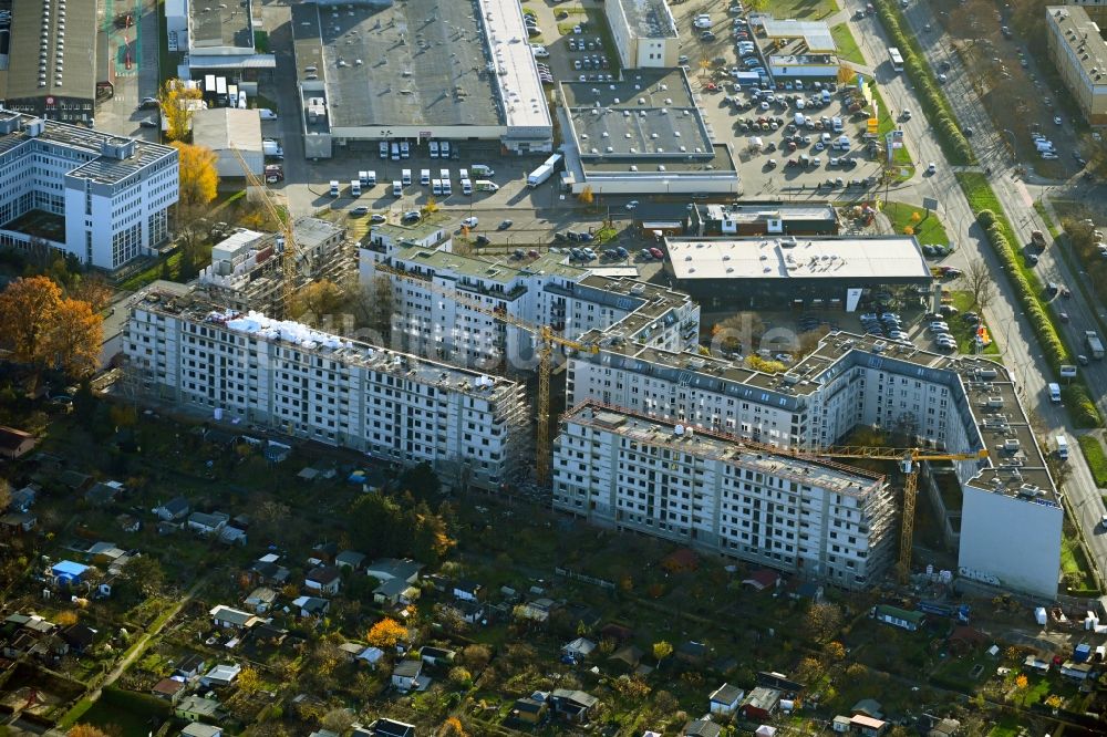 Luftbild Berlin - Baustelle Wohngebiet einer Mehrfamilienhaussiedlung an der Prenzlauer Promenade im Ortsteil Heinersdorf in Berlin, Deutschland
