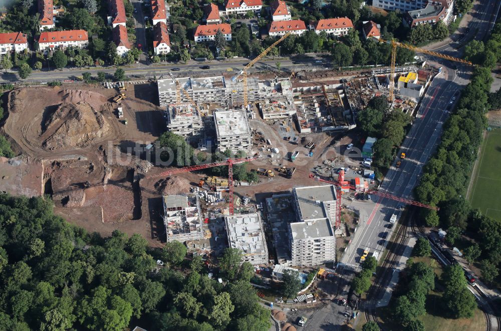 Luftaufnahme Erfurt - Baustelle Wohngebiet einer Mehrfamilienhaussiedlung Quartier Lingel in Erfurt im Bundesland Thüringen, Deutschland