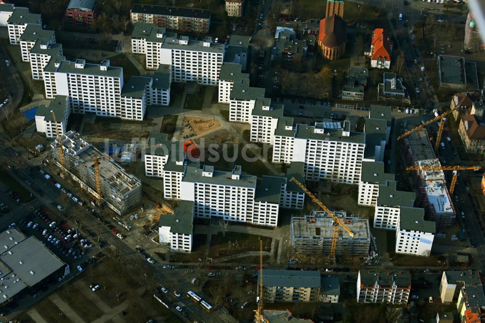 Luftbild Berlin - Baustelle Wohngebiet einer Mehrfamilienhaussiedlung an der Ringstraße - Rathausstraße im Ortsteil Mariendorf in Berlin, Deutschland